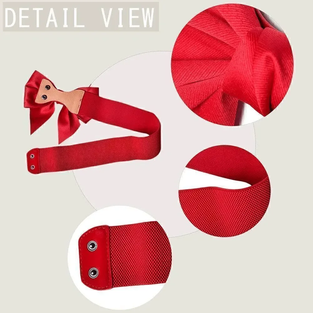 🎀 Red Bow Decor Elastic Stretchy Wide Corset Belt SIZE L-XL NEW